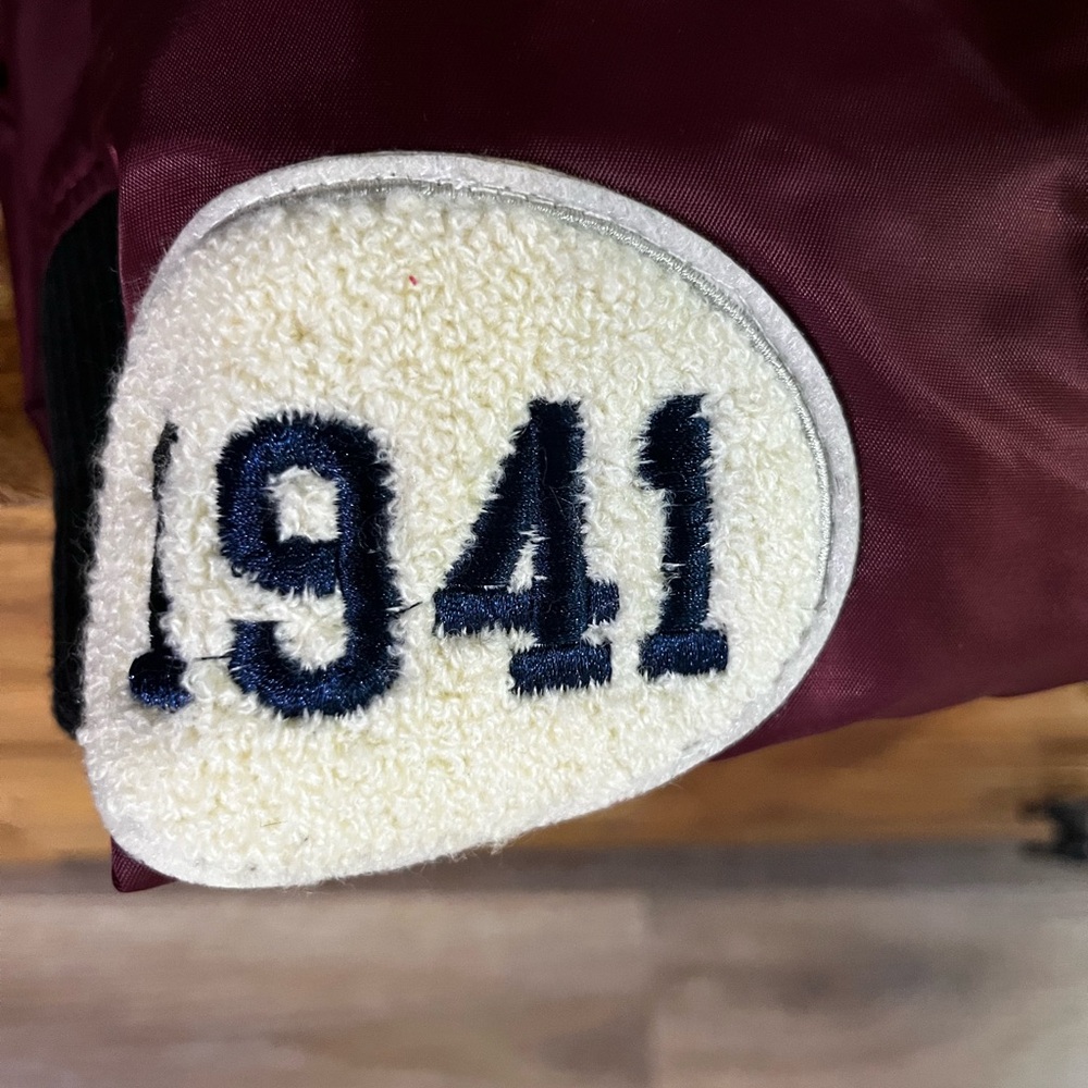 Square Zero XL Bomber Jacket Burgundy Olive 1941 Eagle Patch - Picture 13 of 13